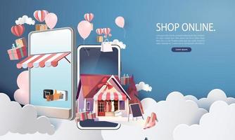 Online-Lieferung Lagerpapierkunst auf mobilem Online-Shopping vektor