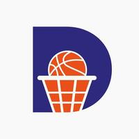 Brief d Basketball Logo Konzept. Korb Ball Logo Symbol Vektor Vorlage