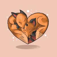 Zwillingsfuchs Liebe Symbol Illustration Grunge-Stil vektor