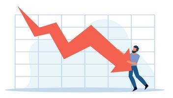 Vektor Illustration abgebildet ein Geschäftsmann halten ein Graph Diagramm. finanziell Krise hätten ein enorm Einschlag auf das Wirtschaft, verursachen ein Scharf Ablehnen im das Lager Markt und beeinflussen viele Unternehmen