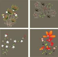 uppsättning av fyra 4 årgång inbjudan kort med elegant retro abstrakt blommig mönster vektor