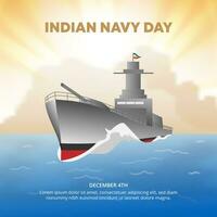 indisch Marine Tag Hintergrund mit ein Kriegsschiff auf das Ozean vektor