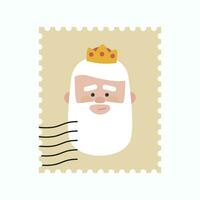 süß König Melchor Porto Briefmarke. Weihnachten Ornament isoliert vektorisiert. Weisen, weise Mann vektor