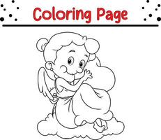Lycklig kvinna är kramas kärlek valentine färg sida för barn. vektor illustration färg bok.