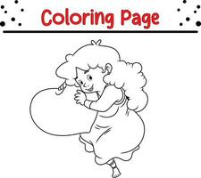 glücklich Frau ist umarmen Liebe Valentinstag Färbung Seite zum Kinder. Vektor Illustration Färbung Buch.