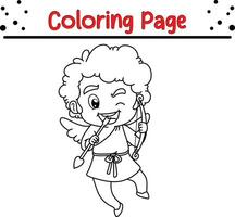 süß Amor halten Liebe Bogen Pfeil Färbung Seite zum Kinder. Vektor Illustration Färbung Buch.