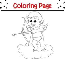 süß Amor halten Liebe Bogen Pfeil Färbung Seite zum Kinder. Vektor Illustration Färbung Buch.