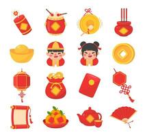 Sammlung von Elemente zum Chinesisch Neu Jahr Feierlichkeiten vektor