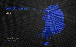Süd Korea Blau Karte mit ein Hauptstadt von Seoul gezeigt im ein Mosaik Muster vektor