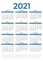 2021 kalendervektor 12 månader vektor
