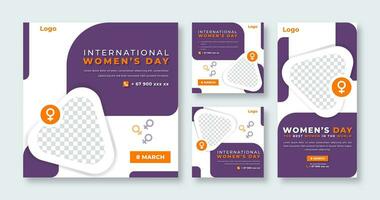 International Frauen Tag Sozial Medien Post zum online Marketing Beförderung Banner, Geschichte und Netz Internet Anzeigen Flyer vektor