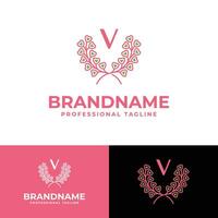 brev v laurel kärlek logotyp, lämplig för företag relaterad till laurel och kärlek med v första. vektor