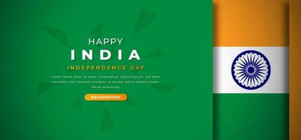 Lycklig Indien oberoende dag design papper skära former bakgrund illustration för affisch, baner, reklam, hälsning kort vektor