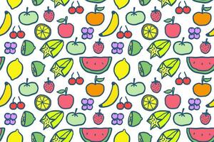 hand dragen söt olika frukt tecknad serie illustration sömlös mönster vektor