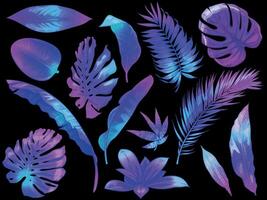 Neon- tropisch Blätter. Farbe exotisch Baum und Pflanze Blatt, bunt Palme Blätter Hand gezeichnet Vektor Illustration einstellen
