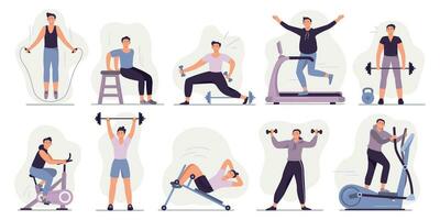 Mann beim Sport Fitnessstudio. Vektor Illustration einstellen