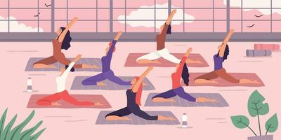 kvinnor yoga grupp stretching träning. vektor illustration