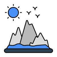 en unik design ikon av bergen med Sol visa upp kullar vektor