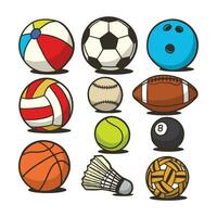 illustration vektor uppsättning av olika sporter Utrustning med boll teckning stil vektor