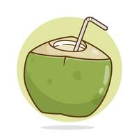 vektor kokos juice organisk frukt logotyp hand dragen tecknad serie konst illustration
