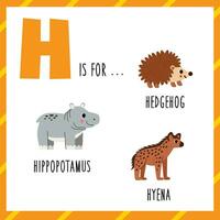 Lernen Englisch Alphabet zum Kinder. Brief h. süß Karikatur Igel Nilpferd Hyäne. vektor