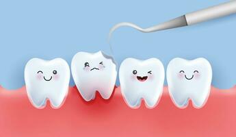 dental vård illustration uppsättning. tandläkare behandla tänder förfall till undvika smärta när tugga. tänder förfall behandling begrepp. ta bort plack, behandla tänder förfall. medicinsk appar, webbplatser och sjukhus. vektor. vektor