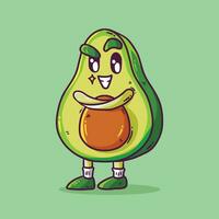 süß Avocado Obst Maskottchen Charakter mit Arm gekreuzt Vektor Karikatur Illustration. Avocado Vektor Karikatur Illustration.