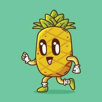 süß glücklich Ananas Obst Laufen Maskottchen Charakter Vektor Karikatur Illustration. Ananas Vektor Karikatur Illustration.