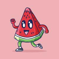 süß Karikatur Vektor Illustration von Wassermelone Scheibe laufende.Wassermelone Obst Maskottchen Vektor