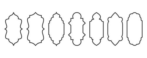 Ramadan Rahmen Formen. Fenster Arabisch Bogen Gliederung Elemente. Tür Design mit Türkisch Ornament. Muslim orientalisch Aufkleber Vorlage. traditionell Dekoration einstellen zum Banner und Abzeichen. vektor