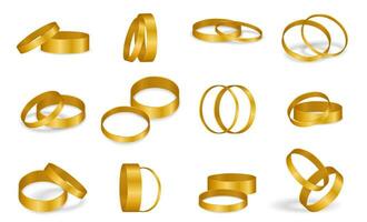 uppsättning av bröllop gyllene ringar isolerat på en vit bakgrund. realistisk design guld ringa med skuggor. element för hälsning kort. vektor illustration
