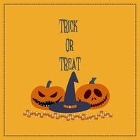 trick or treat halloween kort med pumpor och häxmössa vektor