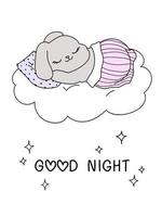 süße Cartoon-Kaninchen schlafende Wolke gute Nacht Hase Textillustration vektor