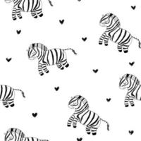 süßes Zebra weißes Muster schwarze Herzen handgezeichnete Safaritiere vektor