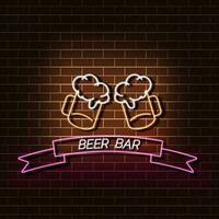 Bier Bar Neon- Licht Banner auf ein Backstein Mauer. Orange und Rosa unterzeichnen. dekorativ realistisch retro Element zum Netz Design Vektor Illustration