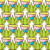 Seamless mönster av kaktusar och succulenter i krukor. vektor