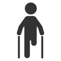 Mann ohne Bein auf Krücken. Vektor Symbol