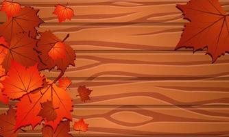 Herbst Hintergrundbild mit Ahornblättern und Holzbrett vektor