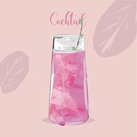isolerad rosa tropisk cocktail med is vektor