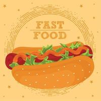 isolierter Hot Dog mit einem Wurst-Fast-Food-Menü-Bildvektor vektor