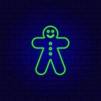 Neon-Lebkuchen-Cookie-Mann auf dem Wandhintergrund isoliert. vektor