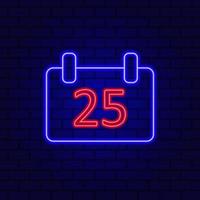 Kalender-Neon-Symbol Vektor. einfacher Kalender mit Datum 25. vektor