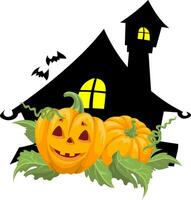 Halloween Kürbisse mit Haus und Fledermäuse vektor