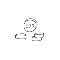 Cannabidiol Pillen. Tablets. cbd zum Gesundheitspflege. handgemalt Vektor Illustration isoliert auf ein Weiß Hintergrund. Cannabis medizinisch Produkt.