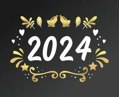 2024 glücklich Neu Jahr Urlaub Grafik Design Gold und Weiß abstrakt Vektor Logo Symbol Illustration mit schwarz Hintergrund