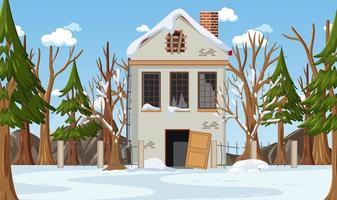 Wintersaison mit verlassenem Haus tagsüber vektor