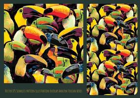 Vektor-Eps nahtlose Muster Illustration überlappen Amazon Tukan Vögel vektor