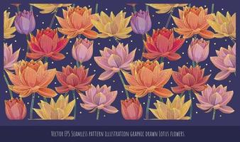 vektor eps sömlösa mönster illustration grafiska ritade lotusblommor