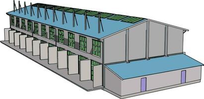 stor blå och grå modern metall ladugård med öppen stängs vektor illustration på vit bakgrund