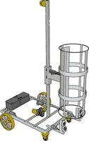einfach Korb Aufzug Konstruktion Fahrzeug mit Gelb Räder Vektor Illustration auf Weiß Hintergrund